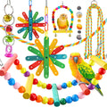 QUOZUO 8 pcs Bird Toys for Parakeets with Colorful Ladder Hammock Bird Cage Accessories Bird Perch Stand Chewing Toys Hanging Bell Parrot