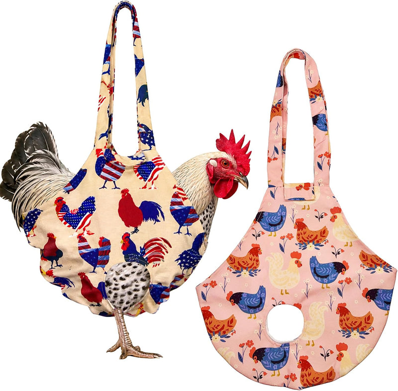 2-Pack Portable Poultry Walking Sling Bag, Cute Farm Animal Print Chicken Carrier Apron, Hands-Free Hen Outdoor Travel C