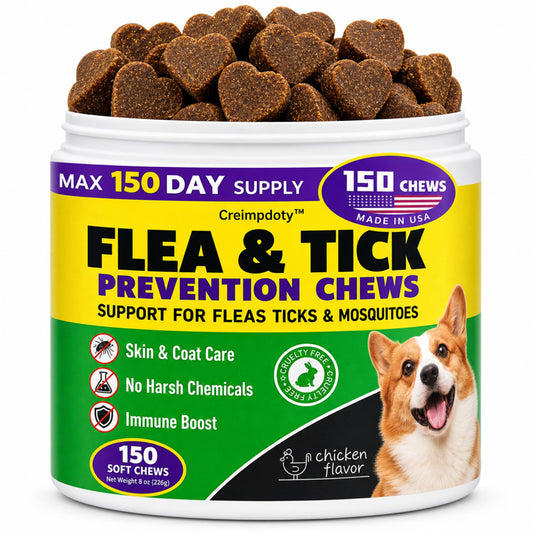 Creimpdoty Flea and Tick Prevention Chews for Dogs, Natural Soft Chew Supplement, Oral Flea Supplement for Dogs, Nutritional Supplements - All Breeds & Ages - 150 Count (Chicken)