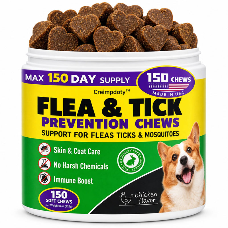 Creimpdoty Flea and Tick Prevention Chews for Dogs, Natural Soft Chew Supplement, Oral Flea Supplement for Dogs, Nutritional Supplements - All Breeds & Ages - 150 Count (Chicken)
