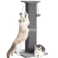 Pawfessor Large Cat Scratching Post with Heavy Duty Base 33" Sturdy Tall Sisal Scracher Post and 2 Interactive Hanging Balls for Big Cats-Grey