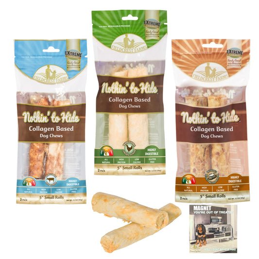Fieldcrest Farms Nothing to Hide Natural Rawhide Alternative Rolls for Dogs - 3 Pack Bundle (Chicken, Beef, Peanut Butter) Premium Grade Easily Digestible Chews for Moderate Chewers up to 35 lbs