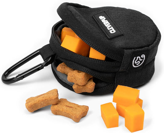 Cleverpup Snackpack Double Insulated Dog Treat Pouch – 1.5 Cup Capacity, 2 BPA-Free Waterproof Zipper Pockets, Carabiner for Belt/Leash – Compact Training & Travel Bag – Graphite