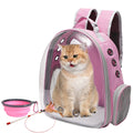 Vivicreate Large Cat Backpack Carrier with Folding Bowl and Teaser Stick for Cats up to 20lbs with Ventilation and Padded Straps Mochila para Gatos transportadora mascotas (Pink)