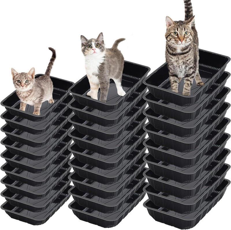 Reallnaive 30 Pcs Disposable Litter Boxes for Growing Cat, Plastic Cat Litter Trays, 3 Sizes 16.5 x 11 Inches/ 11.8 x 9.