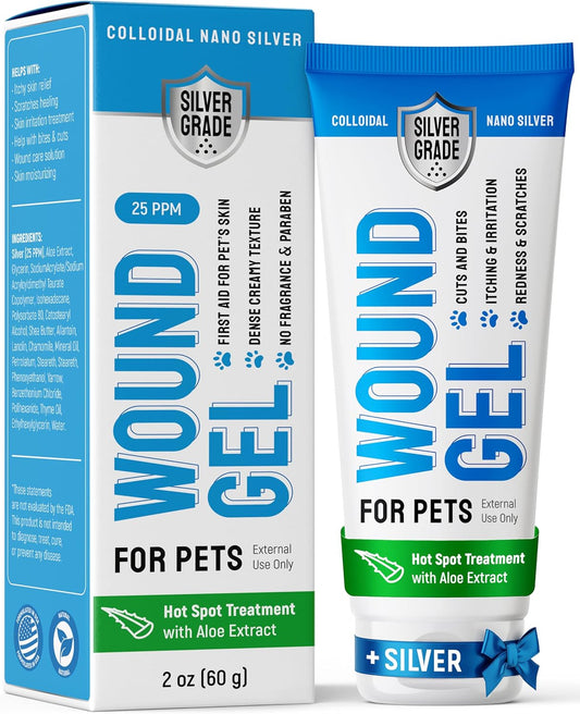 SILVER GRADE Wound Gel Tube for Pets – Dog Wound Care with Silver & Aloe – Cat & Dog Hot Spot, Scratches, Cuts, Bites Ca