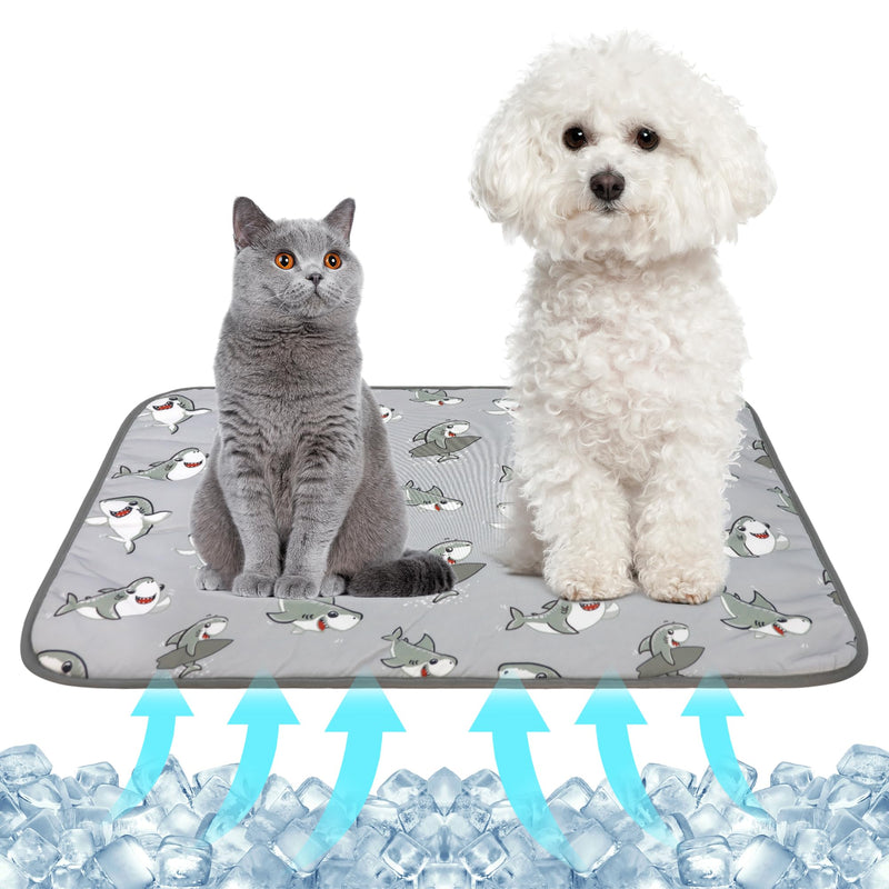 NACOCO Summer Pet Cooling Mat - Cat Dog Cushion Pad Sleeping Cool Sharks Comfortable Soft for Pets Kids and Adults (Grey Shark, M)