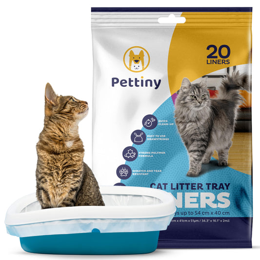 Pettiny 20 Cat Litter Box Liners with Drawstrings - Scratch Resistant Cat Litter Bags for a Medium and Large Litter Pan