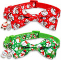 Christmas Cat Collars 2 Pack, Festive Santa & Snowman Bow Tie Collars with Bell and Charm, Adjustable Holiday Cute Xmas 