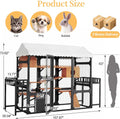 Trygoal Large Outdoor Cat Enclosure Wooden Catio, Multi-Level Cat Playpen with Weather-Resistant Roof, Resting Box, Climbing Ramps, Wire Mesh & 2 Plant Stands for Backyard Patio, Black