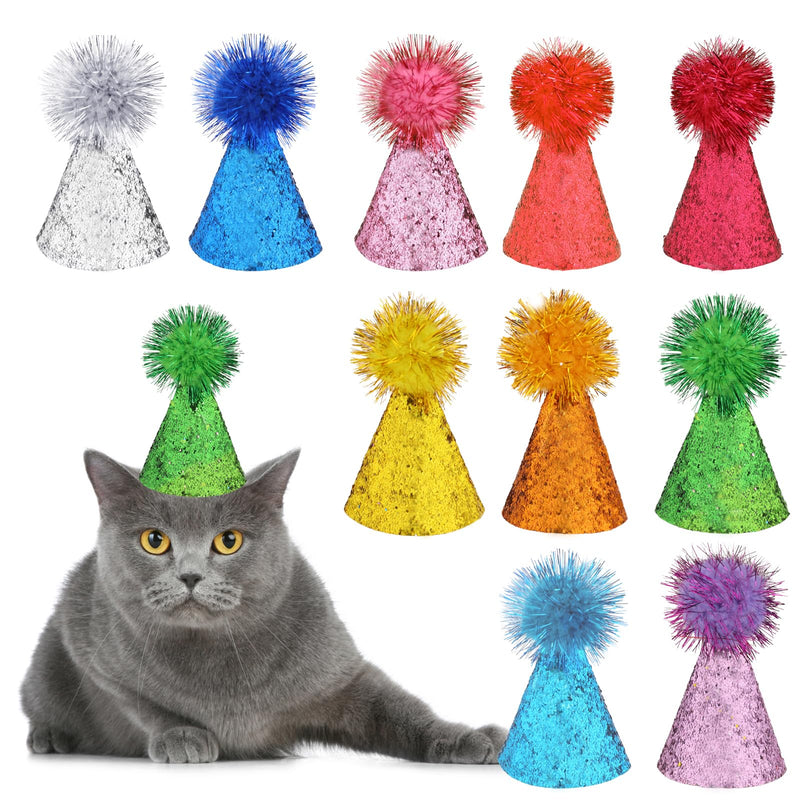 Multicolor Dog Hat, 10 PCS Glitter Party Hats for Stuffed Animals Mini Birthday Party Hat Adjustable Dog Birthday Hats Cute Cat Birthday-Headband for Cats Dogs Stuffed Animals Grooming Supplies