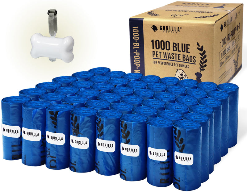 GORILLA SUPPLY 1000 Dog Poop Waste Bags with Dispenser and Leash Tie, 9