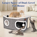 Extra Large Cat Beds for Indoor Cats, Covered Cat Cave Beds & Furniture with Scratch Pad and Fluffy Ball, Foldable Cat Condo Hideaway with Reversible Cushion for Multi Small Pet Large Kittens, Grey