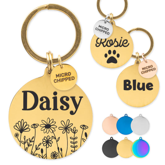 ExcelMark Pet ID Tags - Customized Dog and Cat Tags (Round, Gold)