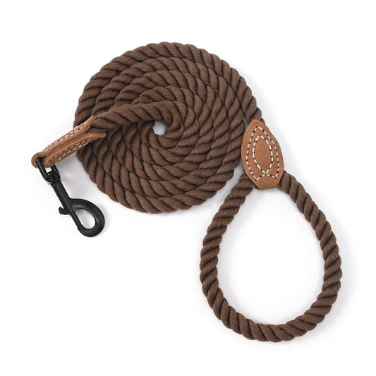 Mile High Life Dog Leash, Braided Cotton Rope Leashes with Leather Tip - Heavy Duty Metal Clasp, 4FT, 1/2" Thick - Wedding, Walking & Training Leash for Small Medium Large Dogs (Dark Brown)