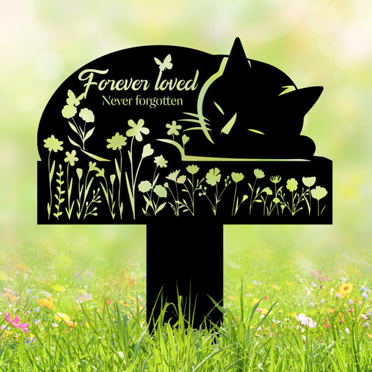 HEGANITS Cat Grave Marker Outdoor Memorial – 12in Metal Pet Memorial Plaque with Garden Sleeping Cat, Weatherproof Headstone for Yard or Indoor Tribute, Sympathy Gift for Loss of Cat