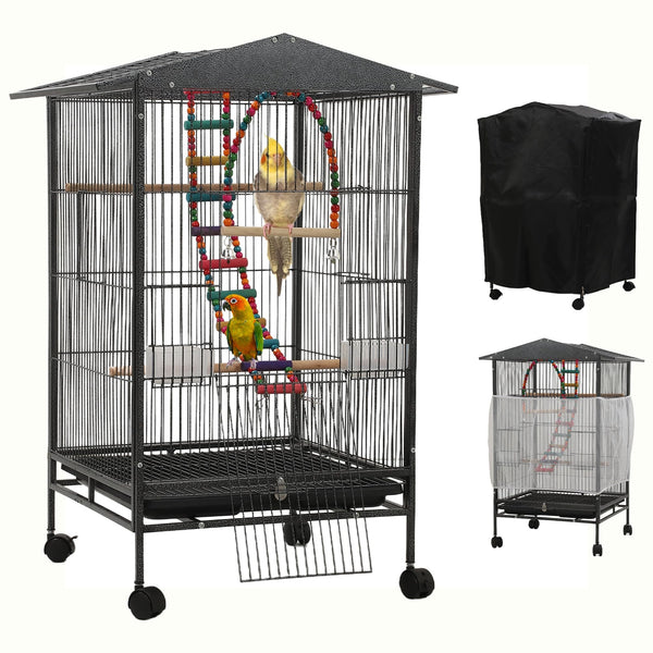 Large Parakeet Cage,Small Bird Cage,Cockatiel Cage for Birds with Covers,Parrot Cage Accessories for Finch,Cockatiels,Conure Bird,Budgie,Pigeon,Canary,Lovebird,Quaker (Meduim Birdcage)