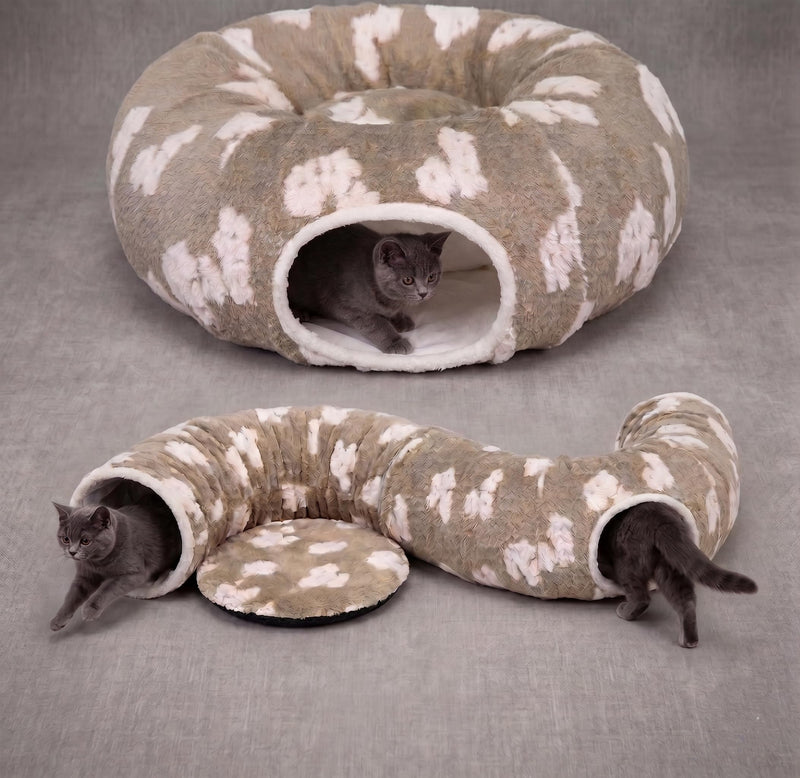 Pesen Cat Tunnel Bed with Soft Cushion, Cat Toys for Indoor Cats Enhance Bonding Between Pets and Owners, Encourage Exploration, and Satisfy Natural Instincts for Kittens, Dogs, and Rabbits