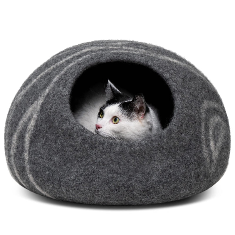 MEOWFIA Cat Cave – Premium Felt Cat Bed for Indoor Cats, Handmade Merino Wool (Dark Gray, Large)