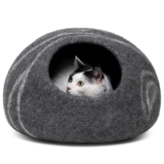 MEOWFIA Cat Cave – Premium Felt Cat Bed for Indoor Cats, Handmade Merino Wool (Dark Gray, Large)