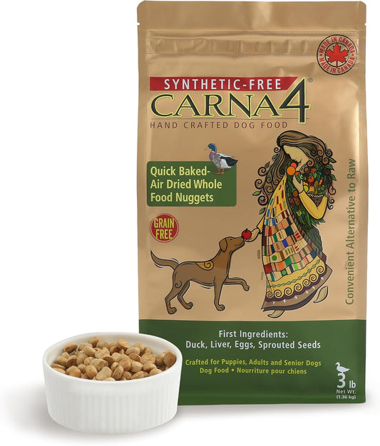 CARNA4 Gentle Quick-Baked Air-Dried Dog Food, Duck Recipe, 3lb