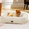 Bedsure ComfyFleece™ Cute Dog Bed for Small Medium Dogs - Washable Furry Puppy Beds, Rectangle Orthopedic Corduroy Fleece Pet Beds with Removable Zipper Cover, 25x21x7inches, Cream