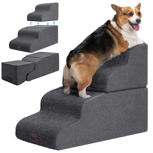 Garnpet Dog Stairs for High Beds, 4-Step Dog Steps for Small Dogs and Cats, Foldable Pet Stairs for High Bed Climbing, Non-Slip Balanced Pet Step Indoor, Dark Grey