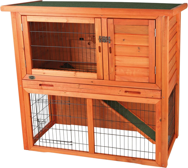 TRIXIE natura Outdoor Rabbit Hutch with Run - 2-Story Rabbit Cage with Non-Slip Ramp - Medium Elevated Small Animal Hous