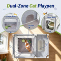 2-in-1 Cat Playpen with Litter Box Area, Keaber Indoor Pet Tent for Kittens Puppies with Waterproof Mat, Dog Enclosure for Adaptation, Training, Recovery & Travel (Light Grey, with Carrying Case)