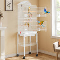 YITAHOME 62 inch Metal Bird Cage, Large Parakeet Cages for Parrot, Cockatiel, Lovebird, Pigeon with Roof Top, Rolling Stand and Hanging Accessories, White
