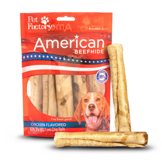 Pet Factory American Beefhide 5" Chip Rolls Dog Chew Treats - Chicken Flavor, 8 Count/1 Pack