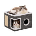 Crispedia Cat Beds for Indoor Cats, Large Cat Cave with Fluffy Ball and Scratch Pad, Foldable Cat Scratch House with Hideaway Condo for Kitten,16x16x13inch,Grey