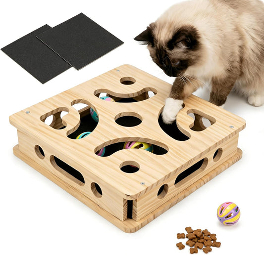 EIODEAR Cat Nail File Scratcher with Sandpaper Pads, 4 Bell Balls