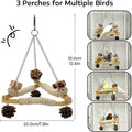 Jevnd Bird Swing for Cage with Chew Toys, 3 Sisal-Wrapped Parrot Perches & Stable Triangle Design, Wooden Hanging Parakeet Toys Swing for Cockatiel Lovebirds Conures Quaker Balance Training (S)