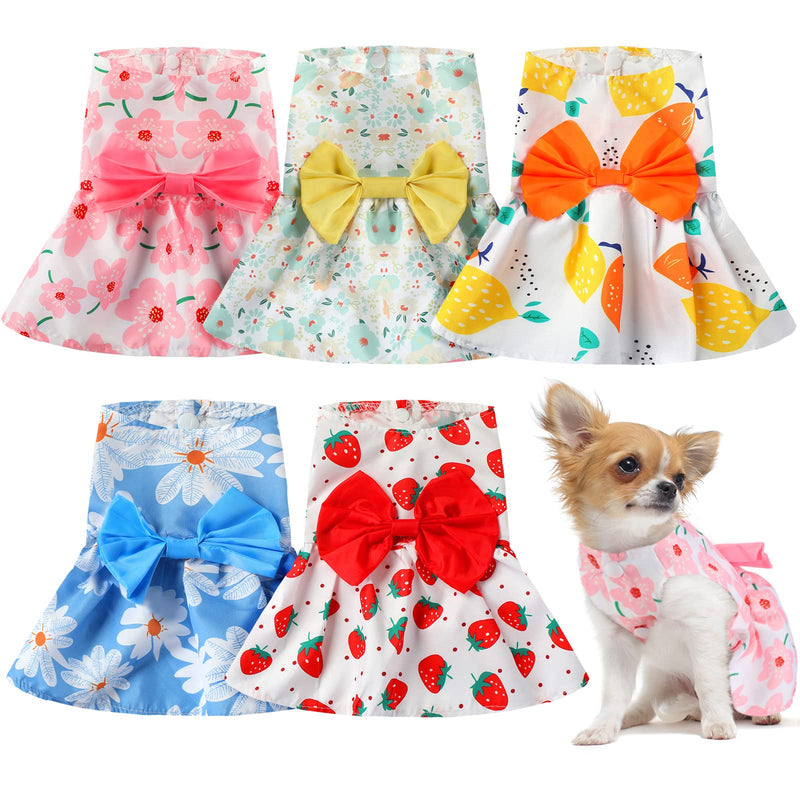 Saintrygo 5 Pieces Floral Dog Dress Cute Dog Skirt Pet Dresses Pet Clothes Dresses Cat Princess Bowknot Clothes Puppy Outfits for Yorkie Puppy Cat, 5 Styles(Cute Style,X-Small)