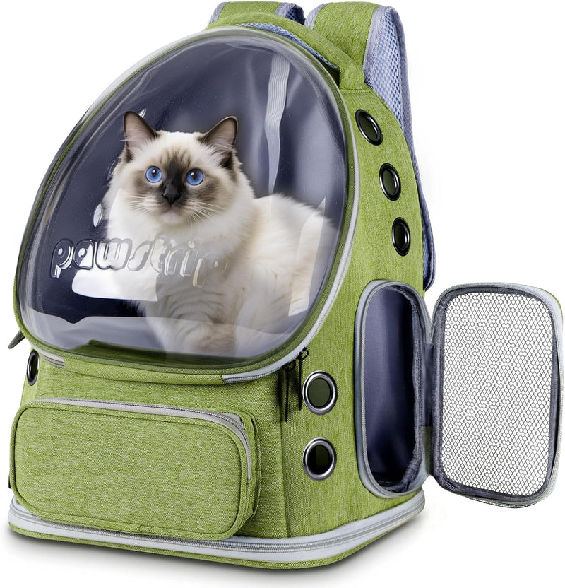 Pawstrip Cat Backpack Carrier with Large Space Bubble Window, Airline Approved Breathable Pet Carrier for Small Dogs Cats up to 15lbs, Foldable for Travel Hiking & Outdoor Use