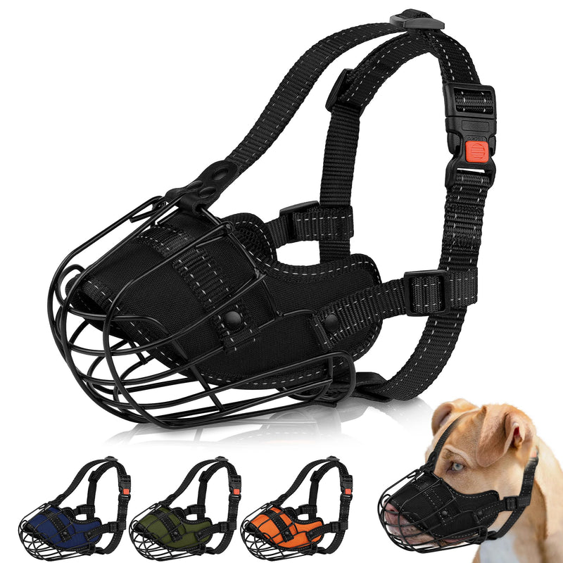 OOPSDOGGY Pitbull Dog Muzzle Reflective Metal Mask Secure Wire Basket Muzzles for Large Sized Dogs Amstaff Soft Cage to Prevent Biting Chewing with Adjustable Nylon Straps (Black, Pitbull)