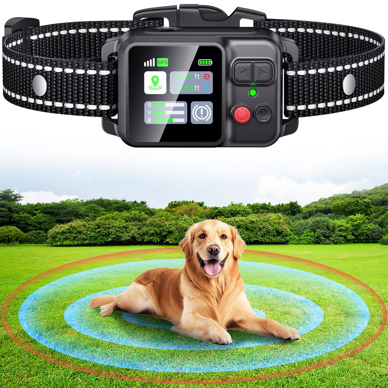 Wireless Dog Fence System, Dog Collar Electric Fence for Dogs – Invisible Fence for Dogs, GPS, Adjustable 49-6561ft Range, IPX7 Waterproof Rechargeable Collar, 3 Training Modes for Outdoor (ALL Black)