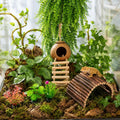 RUNANIA Crested Gecko Tank Accessories，Reptile Vines Plants with Coconut Shell Ladder Hideout Hermit Crab Decor for Leop