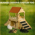 OtterPets Extra Large Bunny Hideout, Wooden Rabbit Castle with Fleece Mats