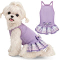 WOYYHO Small Dogs Girl Dress with 3D Bow, Cute Dog Summer Dresses, Princess Dog Plaid Dress Sleeveless Pet Summer Clothes for Chihuahua Yorkie Pomeranian (M, Purple)