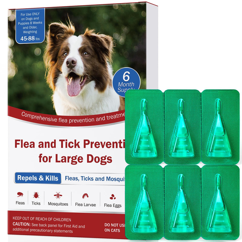 Flea and Tick Prevention for Large Dogs, Flea Drops for Dogs 45 to 88 lbs, 6 Month Support for Skin & Coat Health, Fast Acting, Dog Flea and Tick Treatment, Supplement