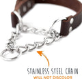 Mighty Paw Martingale Dog Collar - No Pull Design - Stainless Steel Chain - Limited Chain Cinch Training - Brown Leather