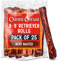 Canine Chews 8-9" Beef Basted Rawhide Rolls, Raw Hide Bones for Large Dogs, Dog Bones Large Breed, Durable, Long-Lasting, Medium & Large Breeds, 25pk