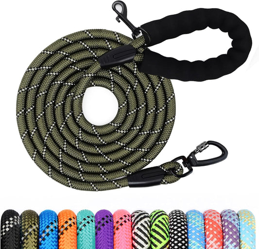 Long Leash for Dog Training 6FT/ 10FT/ 15FT/ 30FT/ 50FT/ 100FT, Reflective Nylon Rope Lead with Comfortable Padded Handl
