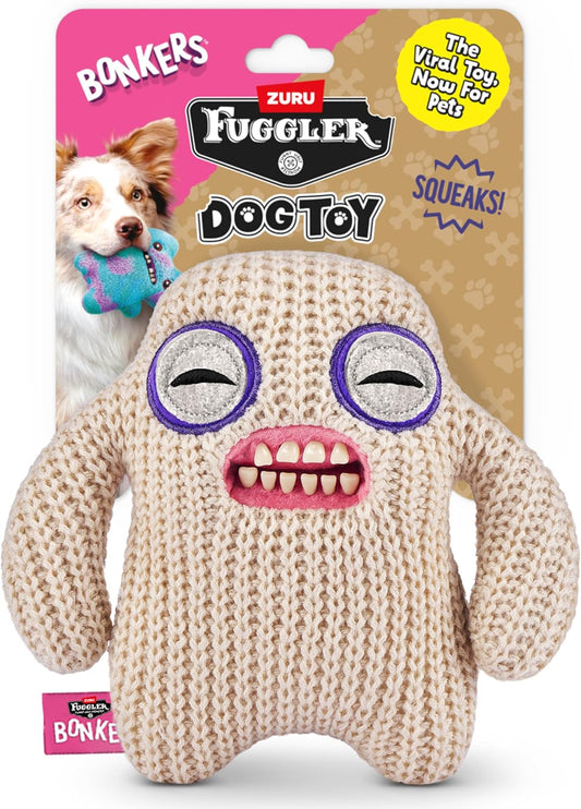 Bonkers Fuggler Mr Needles Squeaky & Plush Dog Toy for Playtime, Cream, 8 inches
