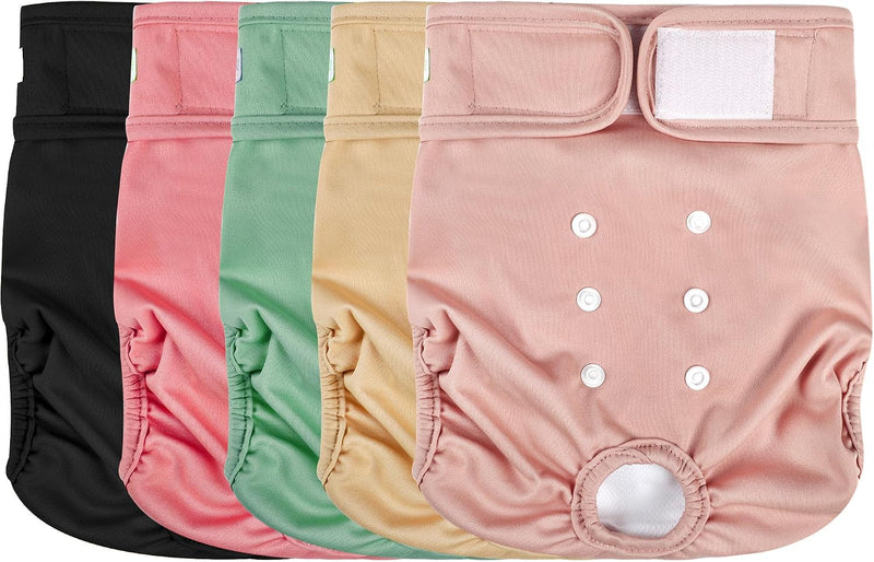 wegreeco 5 Pack Female Dog Diapers, Washable Reusable Pet Puppy Doggie Diapers for Small Medium Large Female Dogs in Hea