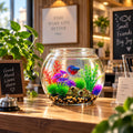 1 Gallon Plastic Betta Fish Bowl with 6 Pcs Artificial Plastic Plants and 500g Decorative Gravel, Betta Fish Tank and De