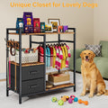 kepptory Dog Closet with Drawers & 4 Hooks, Freestanding Pet Garment Rack for Dog Clothes & Cat Accessories, Pet Supply 
