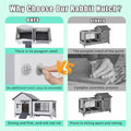 Rabbit Hutch Indoor & Outdoor with Extended Play Area, Plastic Rabbit Hutch with Sloped Roof Drainage, Panoramic Windows
